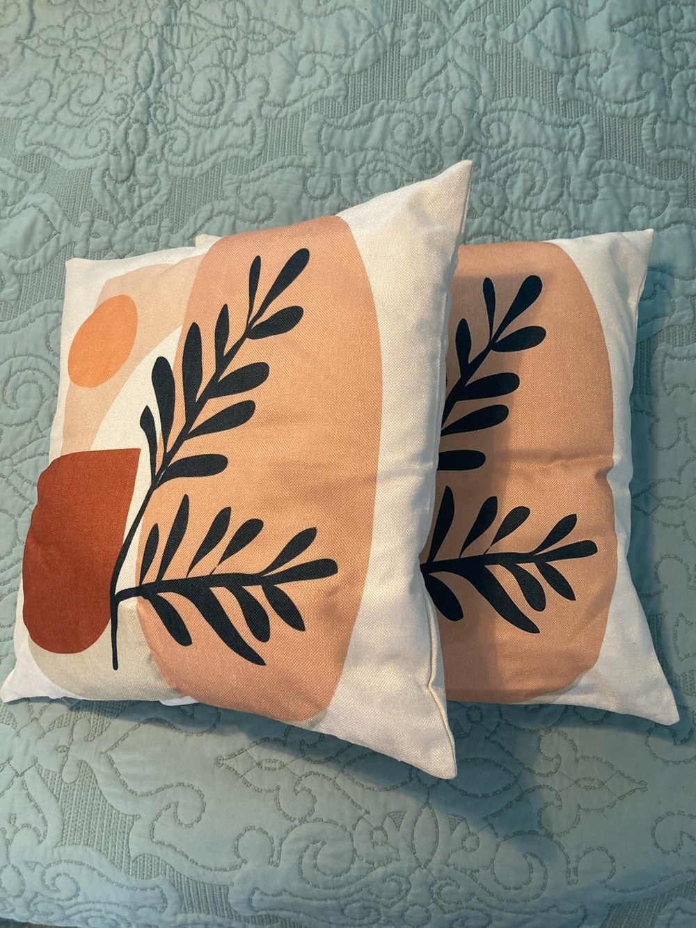 Peach Botanical Print Throw Pillow Pair - Unbranded